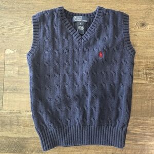 Vintage Polo Ralph Lauren V Neck Navy Blue Boys Size 6 Cable Knit Vest